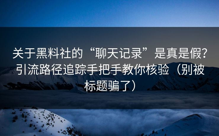 关于黑料社的“聊天记录”是真是假？引流路径追踪手把手教你核验（别被标题骗了）